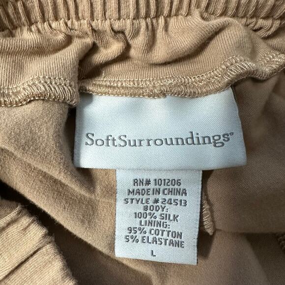 Soft Surroundings 100% Silk Large Straight Leg High Rise Pull On Beige Tan Pants - Picture 5 of 5